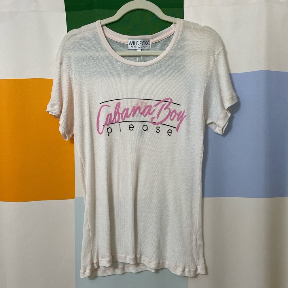 Wildfox Cabana Boy Please baby pink ribbed t-shirt XS